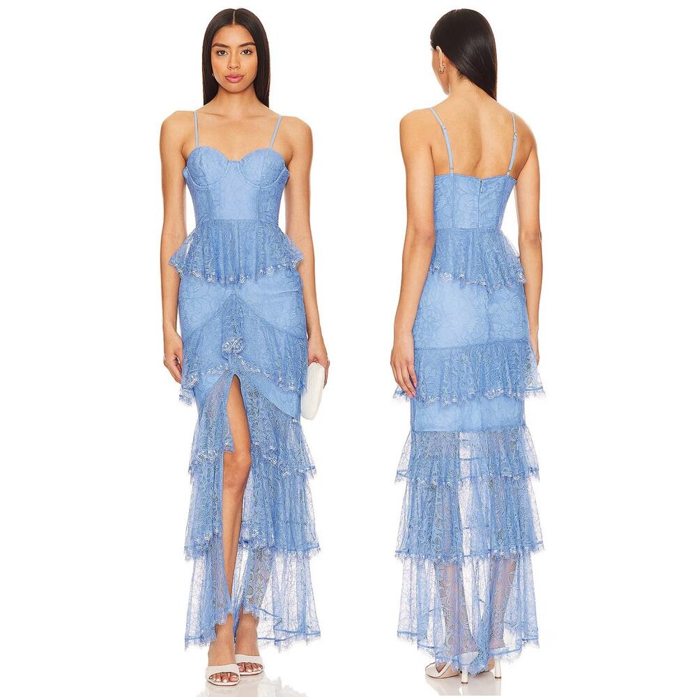 MAJORELLE Zelda Fitz Lace Gown Tiered Ruffle Formal Wedding Evening Party XS